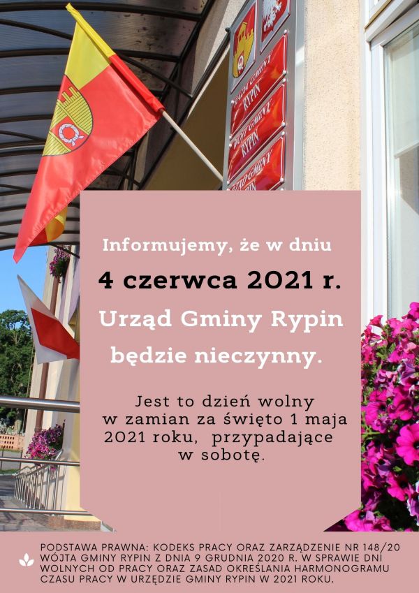 Informujemy, że w dniu 4 czerwca 2021 r. Urząd Gminy Rypin...
