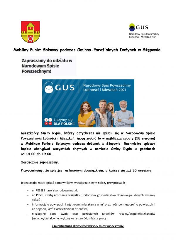 Mobilny punkt spisowy. gminno-parafialne dożynki